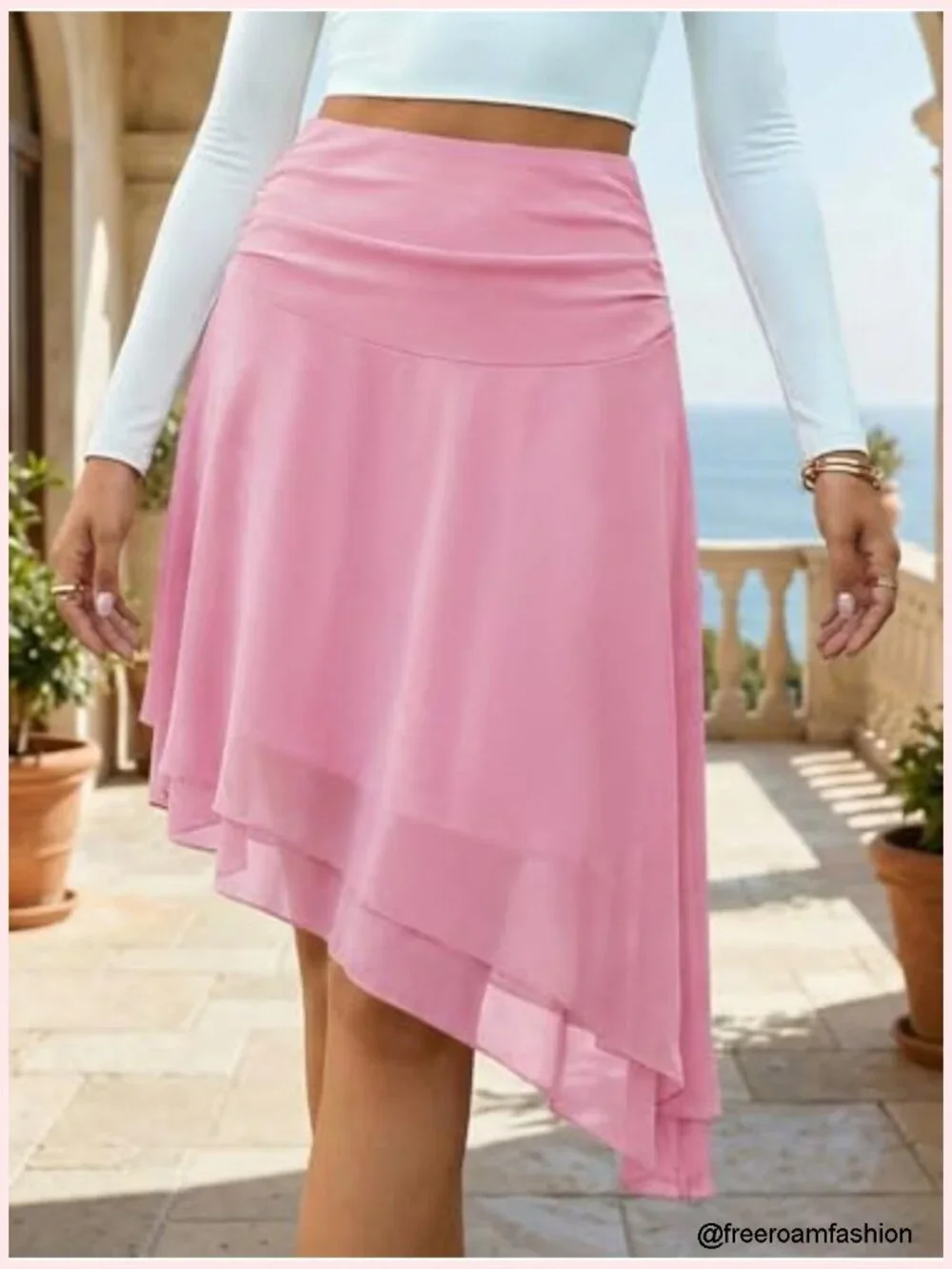 Midi Skirt Mesh Ruched Asymmetrical High Waisted Tiered Loose Flowy Long Skirts